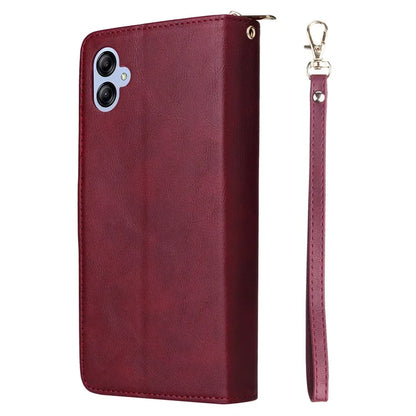 For Samsung Galaxy A04e 4G / F04 4G / M04 4G Case Zipper Leather Phone Cover 9 Card Slots