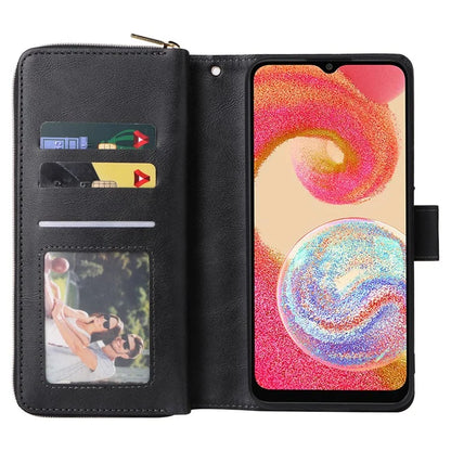 For Samsung Galaxy A04e 4G / F04 4G / M04 4G Case Zipper Leather Phone Cover 9 Card Slots