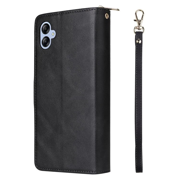 For Samsung Galaxy A04e 4G / F04 4G / M04 4G Case Zipper Leather Phone Cover 9 Card Slots