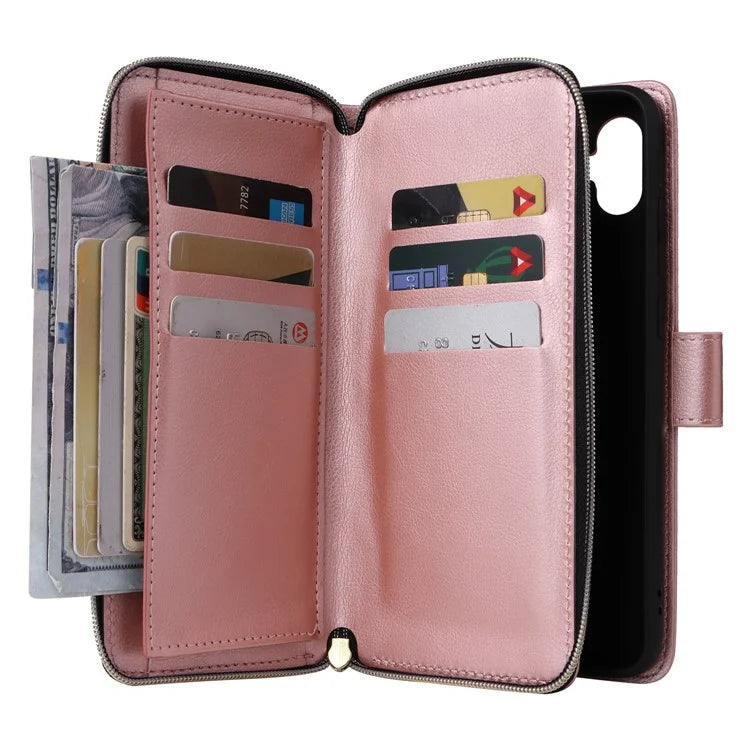 For Samsung Galaxy A04e 4G / F04 4G / M04 4G Case Zipper Leather Phone Cover 9 Card Slots