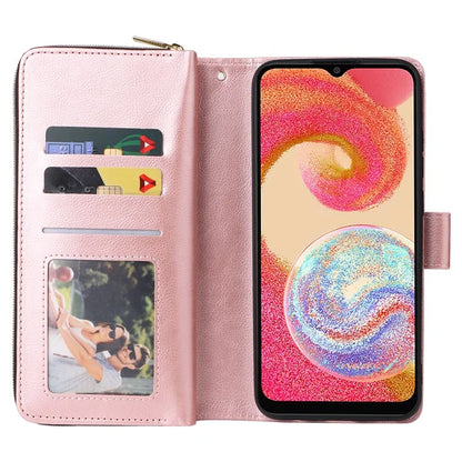 For Samsung Galaxy A04e 4G / F04 4G / M04 4G Case Zipper Leather Phone Cover 9 Card Slots