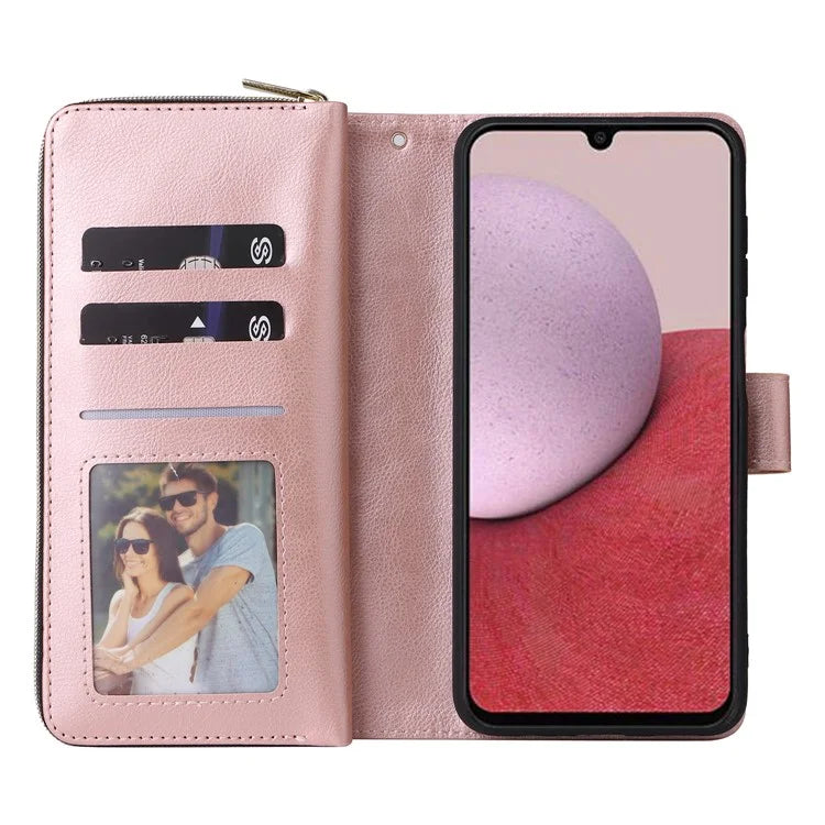 For Samsung Galaxy A14 5G Case 9 Card Slots PU Leather Zipper Phone Cover