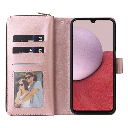 For Samsung Galaxy A14 5G Case 9 Card Slots PU Leather Zipper Phone Cover