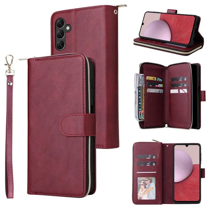 For Samsung Galaxy A14 5G Case 9 Card Slots PU Leather Zipper Phone Cover