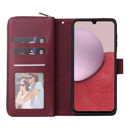 For Samsung Galaxy A14 5G Case 9 Card Slots PU Leather Zipper Phone Cover