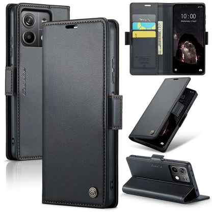 CASEME 023 Series For Xiaomi Redmi Note 13 5G Case Leather Folio Phone Cover RFID Blocking