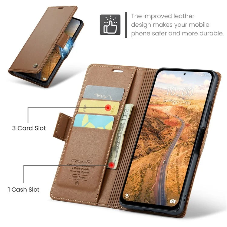 CASEME 023 Series For Xiaomi Redmi Note 13 5G Case Leather Folio Phone Cover RFID Blocking