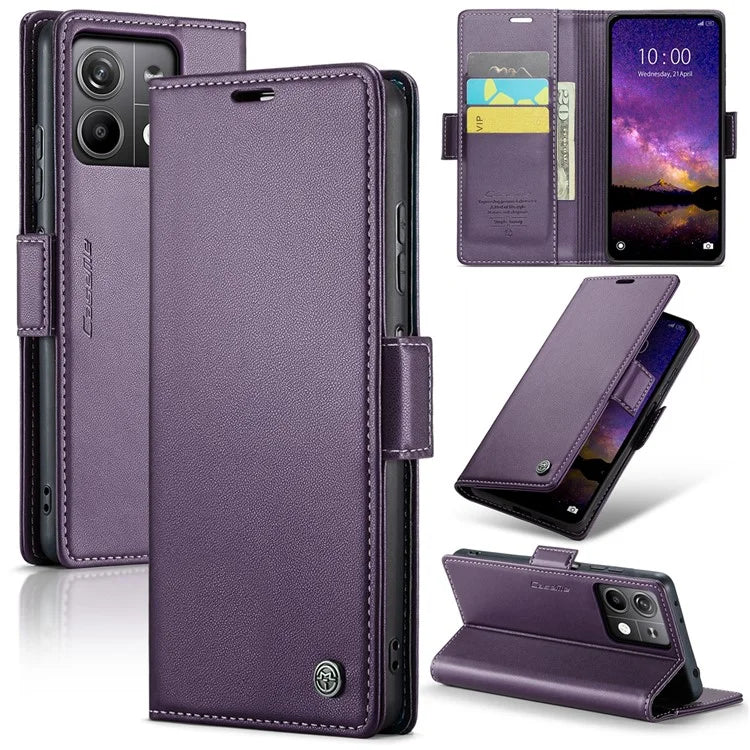 CASEME 023 Series For Xiaomi Redmi Note 13 5G Case Leather Folio Phone Cover RFID Blocking