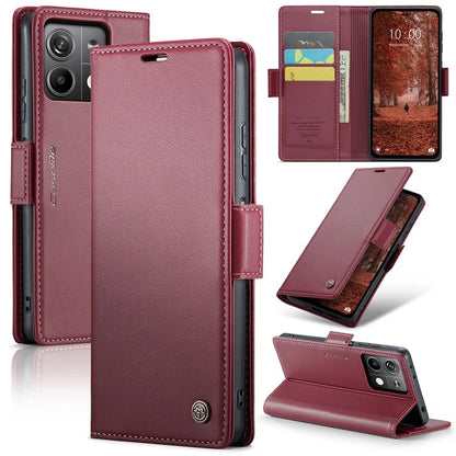 CASEME 023 Series For Xiaomi Redmi Note 13 5G Case Leather Folio Phone Cover RFID Blocking