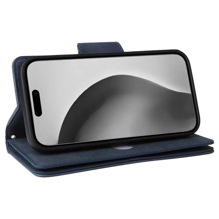 For iPhone 16 Pro Max Case Rivet Decor PU Leather Zipper Wallet Cover