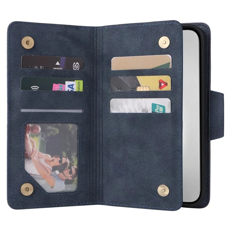 For iPhone 16 Pro Max Case Rivet Decor PU Leather Zipper Wallet Cover