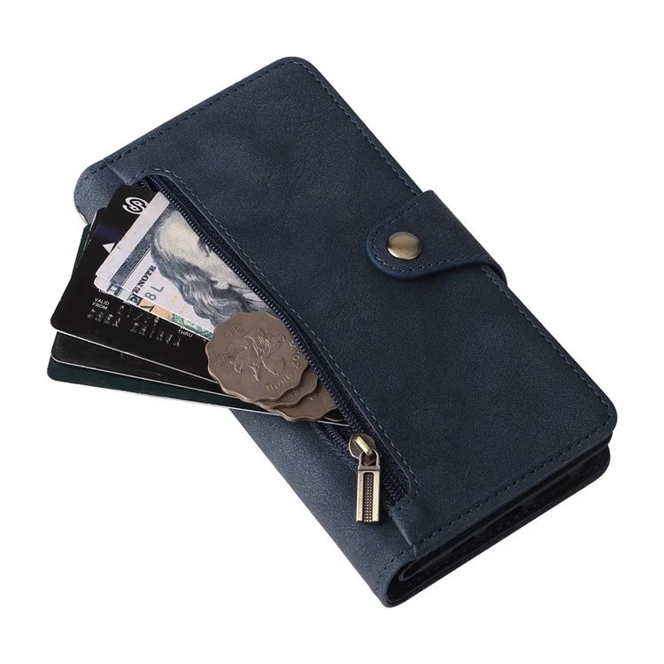 For iPhone 16 Pro Max Case Rivet Decor PU Leather Zipper Wallet Cover