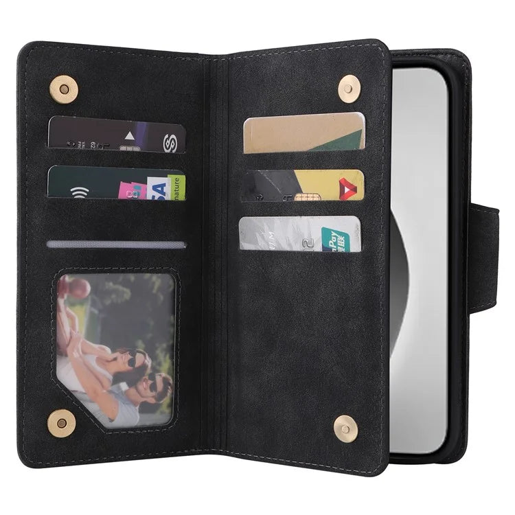 For iPhone 16 Pro Max Case Rivet Decor PU Leather Zipper Wallet Cover