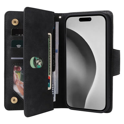 For iPhone 16 Pro Max Case Rivet Decor PU Leather Zipper Wallet Cover