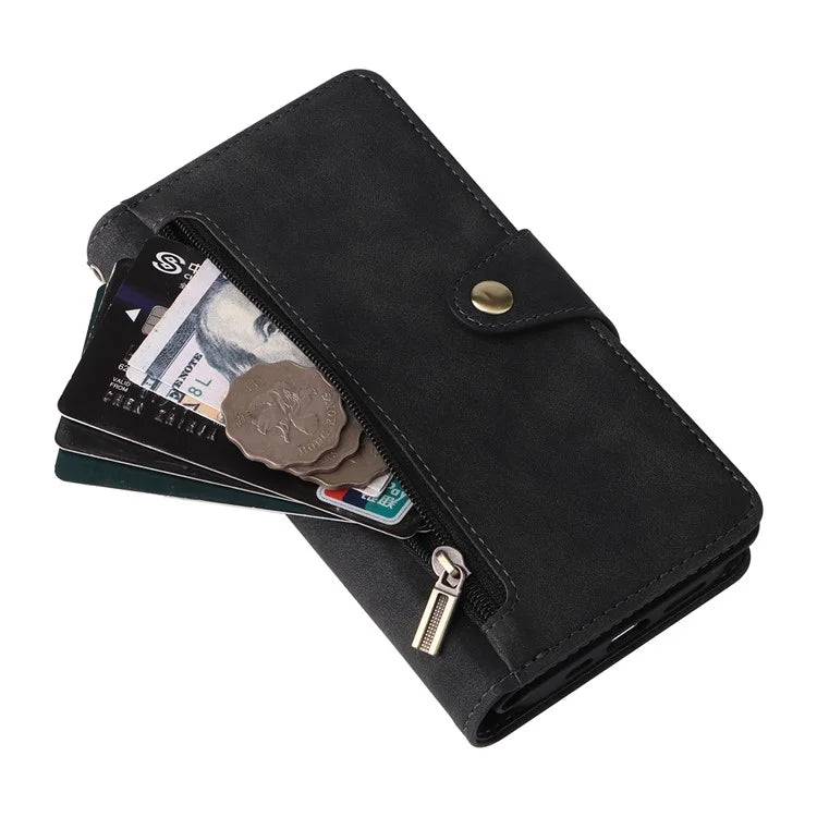 For iPhone 16 Pro Max Case Rivet Decor PU Leather Zipper Wallet Cover
