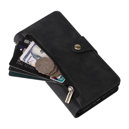 For iPhone 16 Pro Max Case Rivet Decor PU Leather Zipper Wallet Cover
