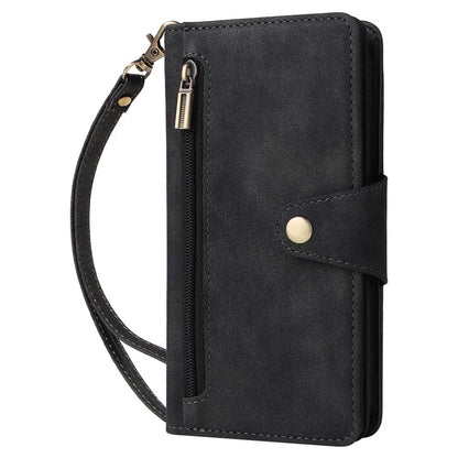 For iPhone 16 Pro Max Case Rivet Decor PU Leather Zipper Wallet Cover