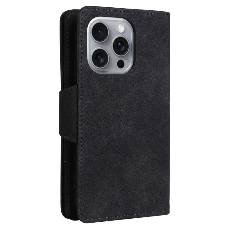 For iPhone 16 Pro Max Case Rivet Decor PU Leather Zipper Wallet Cover