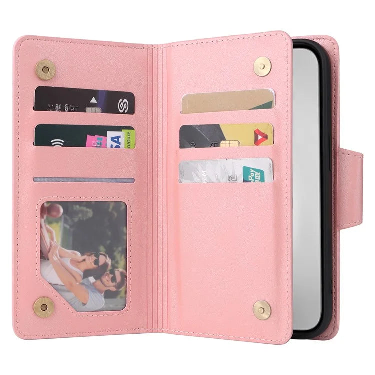 For iPhone 16 Pro Max Case Rivet Decor PU Leather Zipper Wallet Cover