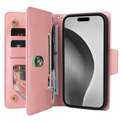 For iPhone 16 Pro Max Case Rivet Decor PU Leather Zipper Wallet Cover