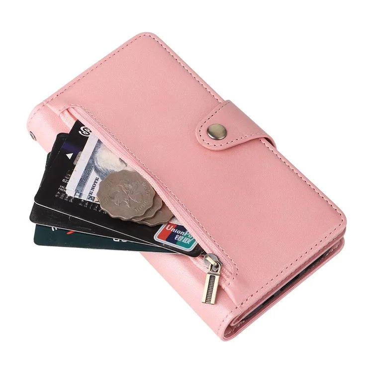 For iPhone 16 Pro Max Case Rivet Decor PU Leather Zipper Wallet Cover