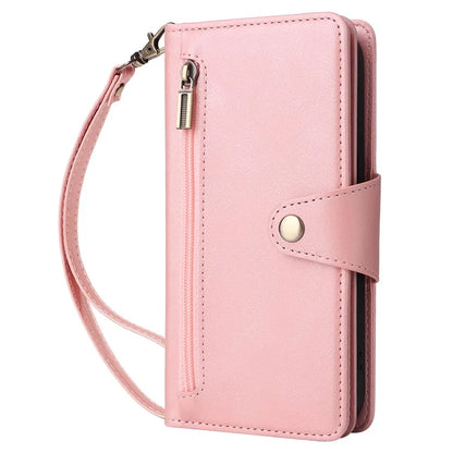 For iPhone 16 Pro Max Case Rivet Decor PU Leather Zipper Wallet Cover