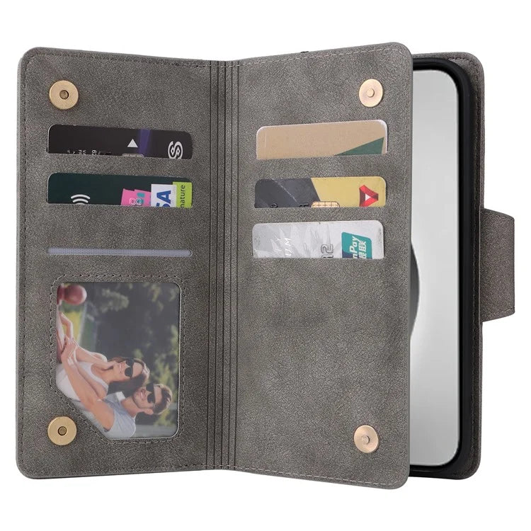 For iPhone 16 Pro Max Case Rivet Decor PU Leather Zipper Wallet Cover