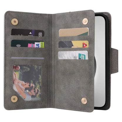 For iPhone 16 Pro Max Case Rivet Decor PU Leather Zipper Wallet Cover