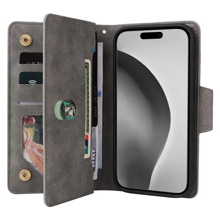 For iPhone 16 Pro Max Case Rivet Decor PU Leather Zipper Wallet Cover