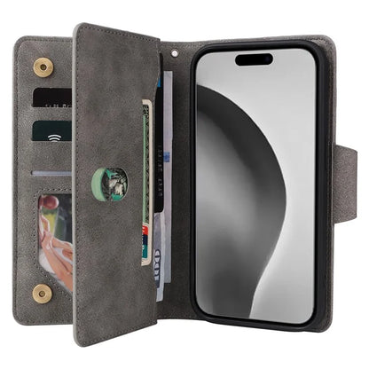 For iPhone 16 Pro Max Case Rivet Decor PU Leather Zipper Wallet Cover
