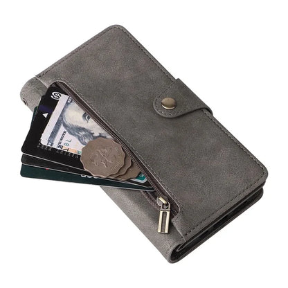 For iPhone 16 Pro Max Case Rivet Decor PU Leather Zipper Wallet Cover