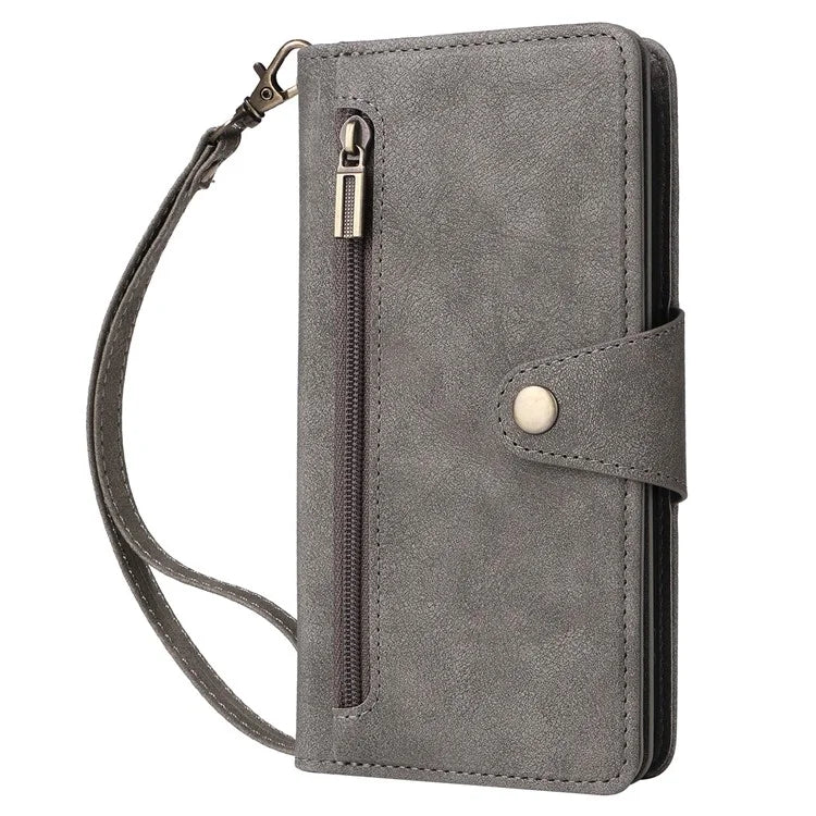 For iPhone 16 Pro Max Case Rivet Decor PU Leather Zipper Wallet Cover