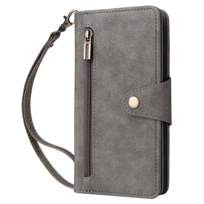 For iPhone 16 Pro Max Case Rivet Decor PU Leather Zipper Wallet Cover