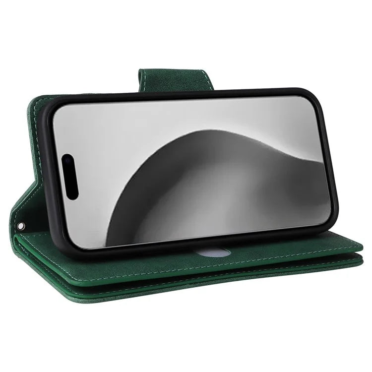 For iPhone 16 Pro Max Case Rivet Decor PU Leather Zipper Wallet Cover