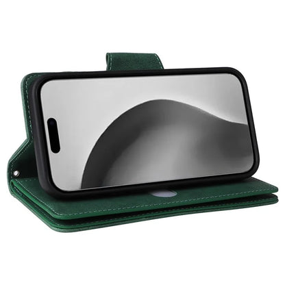 For iPhone 16 Pro Max Case Rivet Decor PU Leather Zipper Wallet Cover