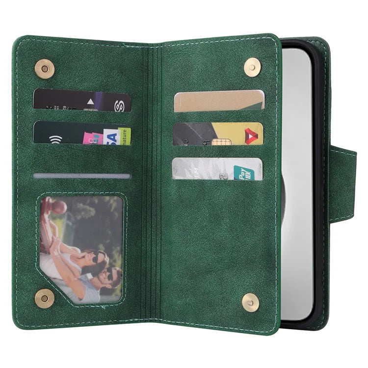 For iPhone 16 Pro Max Case Rivet Decor PU Leather Zipper Wallet Cover
