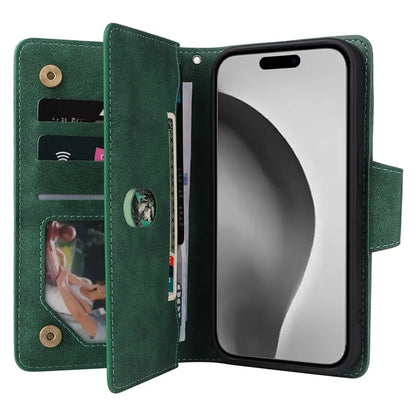 For iPhone 16 Pro Max Case Rivet Decor PU Leather Zipper Wallet Cover