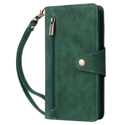For iPhone 16 Pro Max Case Rivet Decor PU Leather Zipper Wallet Cover