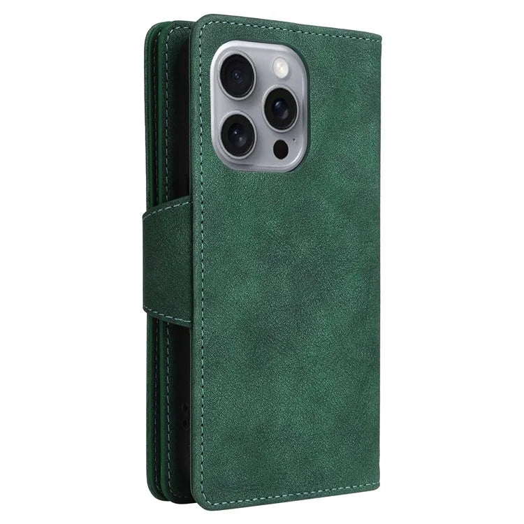 For iPhone 16 Pro Max Case Rivet Decor PU Leather Zipper Wallet Cover