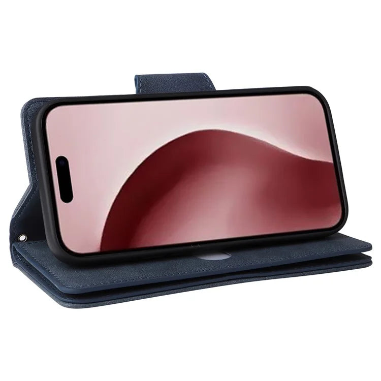 For iPhone 16 Pro Case Rivet Decor Stand Wallet Leather Zipper Phone Cover