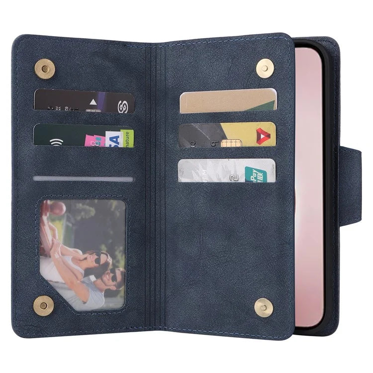 For iPhone 16 Pro Case Rivet Decor Stand Wallet Leather Zipper Phone Cover