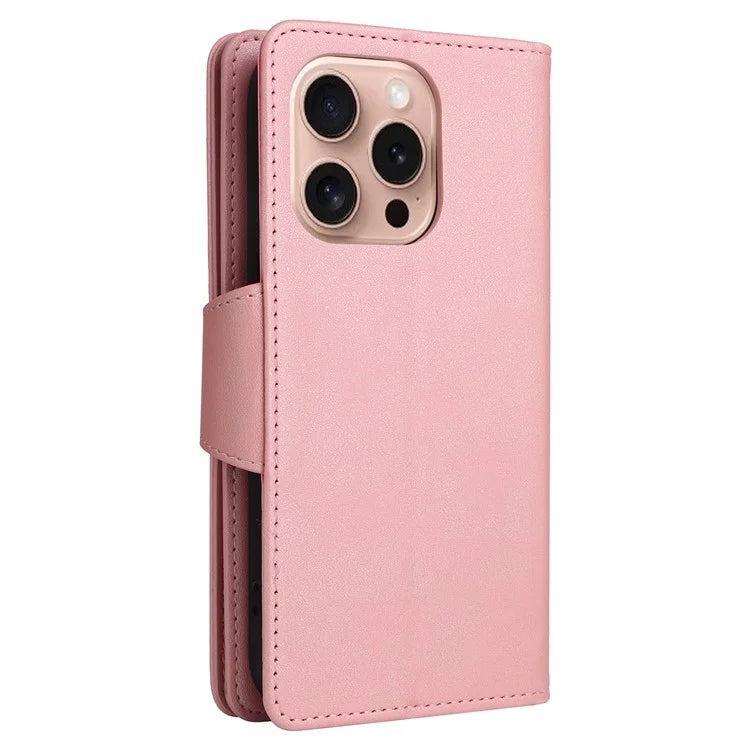 For iPhone 16 Pro Case Rivet Decor Stand Wallet Leather Zipper Phone Cover