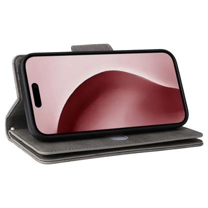 For iPhone 16 Pro Case Rivet Decor Stand Wallet Leather Zipper Phone Cover