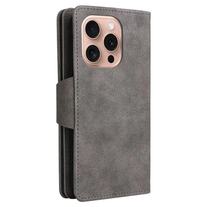 For iPhone 16 Pro Case Rivet Decor Stand Wallet Leather Zipper Phone Cover