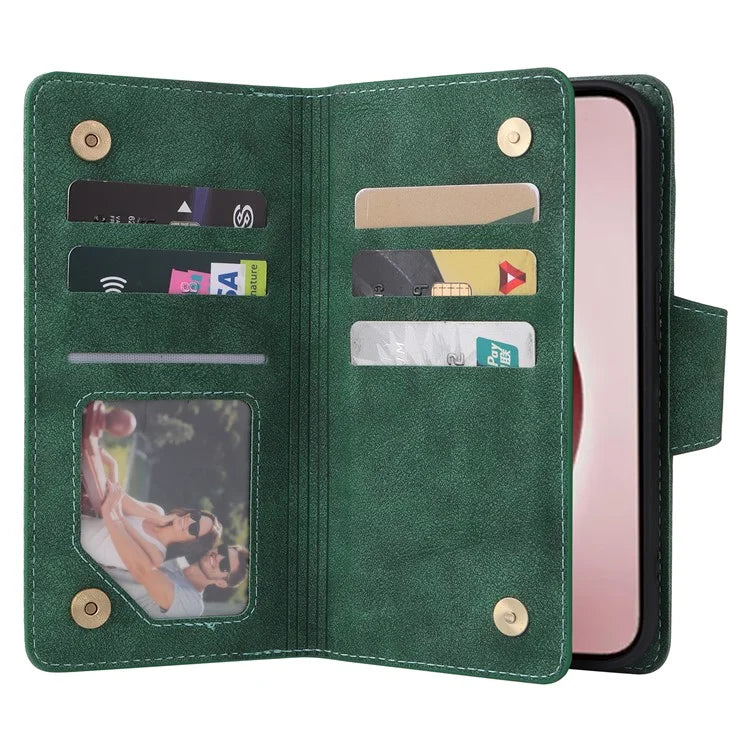 For iPhone 16 Pro Case Rivet Decor Stand Wallet Leather Zipper Phone Cover