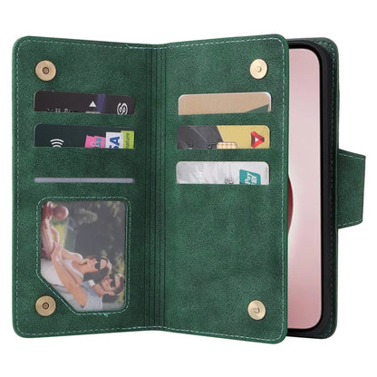 For iPhone 16 Pro Case Rivet Decor Stand Wallet Leather Zipper Phone Cover