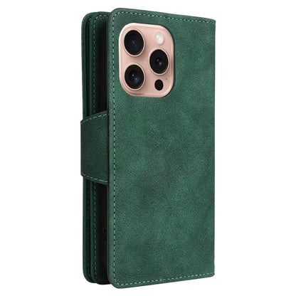 For iPhone 16 Pro Case Rivet Decor Stand Wallet Leather Zipper Phone Cover