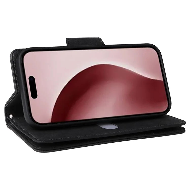 For iPhone 16 Pro Case Rivet Decor Stand Wallet Leather Zipper Phone Cover