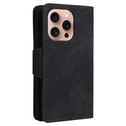 For iPhone 16 Pro Case Rivet Decor Stand Wallet Leather Zipper Phone Cover