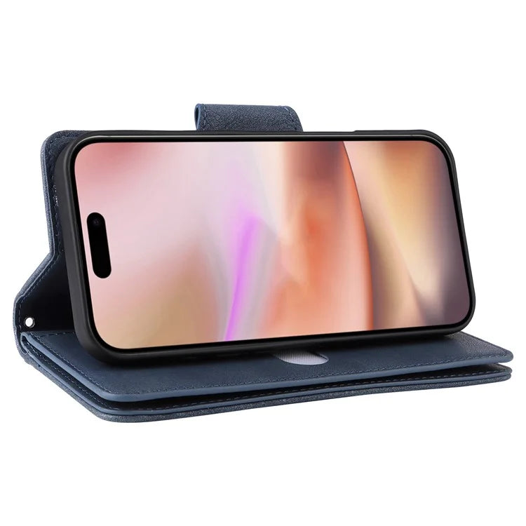 For iPhone 16 Plus Shockproof Case Rivet Decor PU Leather Zipper Wallet Phone Cover
